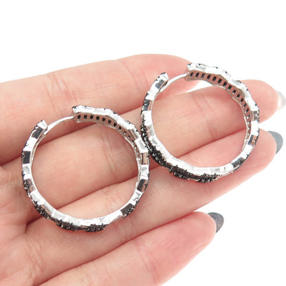 925 Sterling Silver Black C Z Huggie Earrings