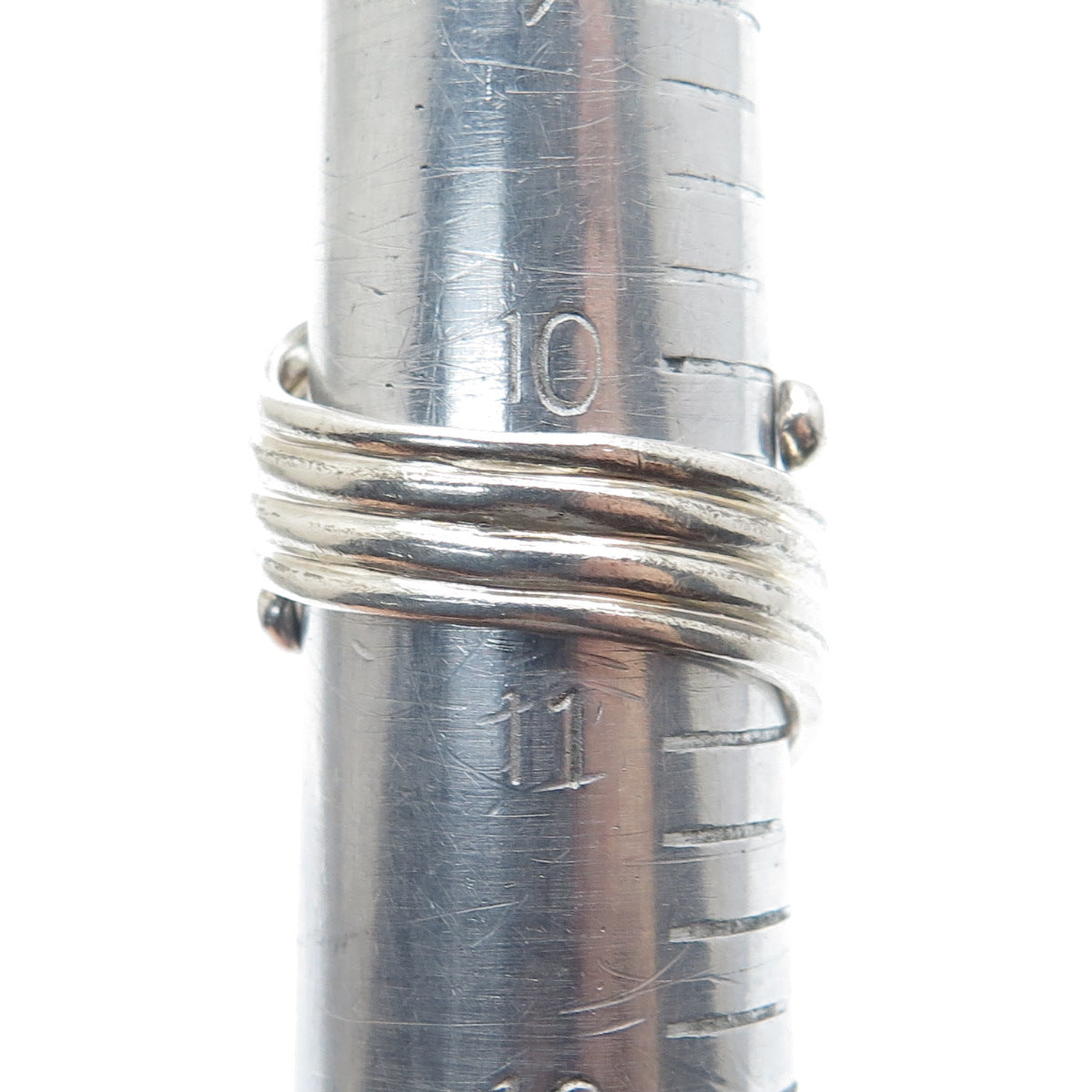 925 Sterling Silver Vintage Modernist Beaded Bypass Adjustable Ring Size 10.75