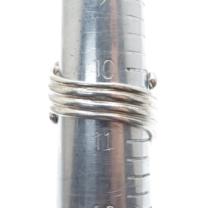 925 Sterling Silver Vintage Modernist Beaded Bypass Adjustable Ring Size 10.75