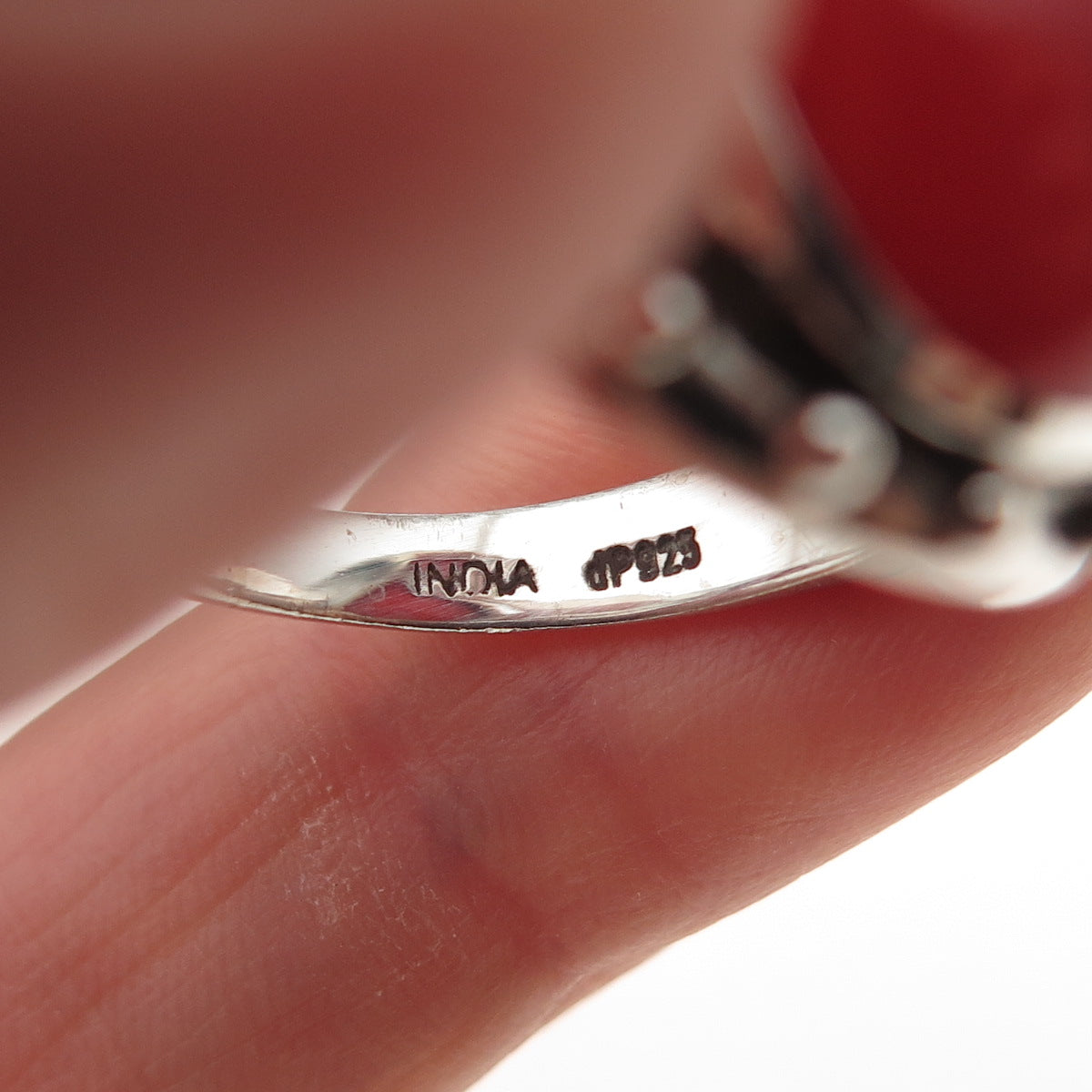 Doug Paulus 925 Sterling Silver Vintage Real Carnelian Oxidized Ring Size 10.25
