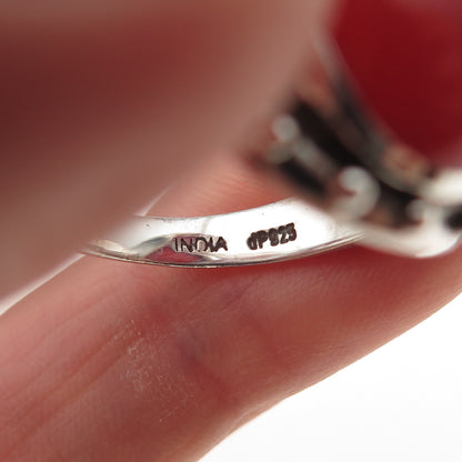 Doug Paulus 925 Sterling Silver Vintage Real Carnelian Oxidized Ring Size 10.25