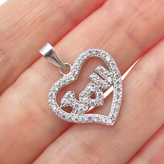 925 Sterling Silver Round-Cut C Z I Love You Heart Minimalist Charm Pendant
