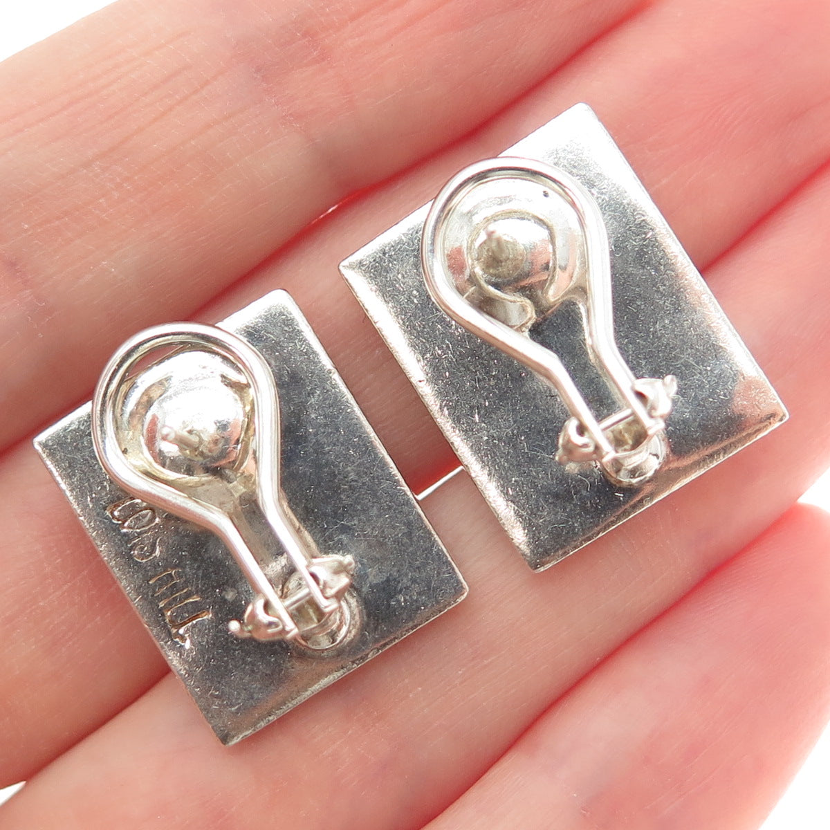 LOIS HILL 925 Sterling Vintage Granulated Signature Scroll Omega Back Earrings