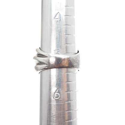 925 Sterling Silver Vintage Modernist Ribbed Oxidized Ring Size 5.25