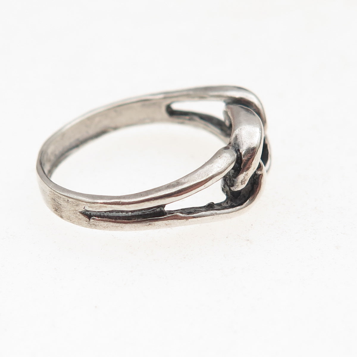 925 Sterling Silver Vintage Interlocked Link Oxidized Ring Size 6.75