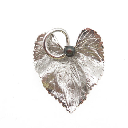 CARL ART 925 Sterling Silver Vintage Real Tahitian Pearl Floral Leaf Pin Brooch