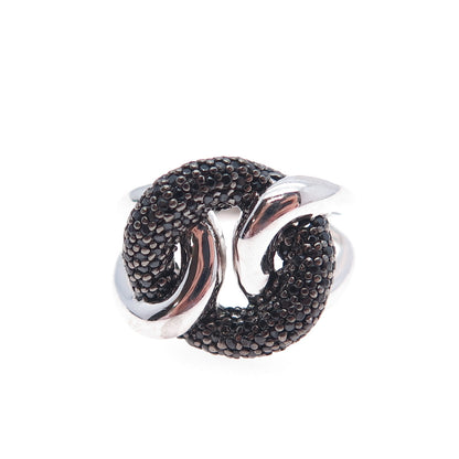 925 Sterling Silver Real Black Spinel Interlocked Circle Ring Size 7.25