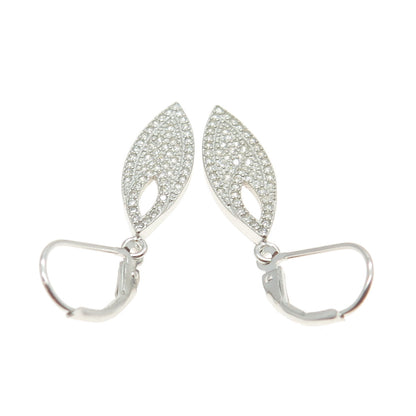 925 Sterling Silver Pave C Z Marquise Shape Dangling Earrings