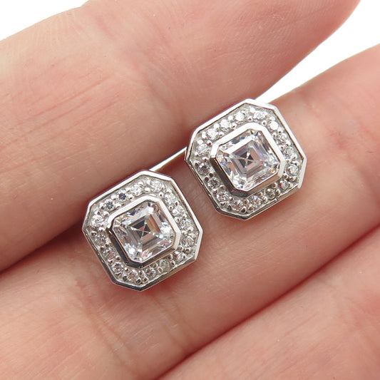 925 Sterling Silver Cushion-Cut & Round-Cut Shaped C Z Stud Earrings