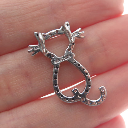 925 Sterling Silver Real Round-Cut Black Spinel C Z Cat Minimalist Slide Pendant