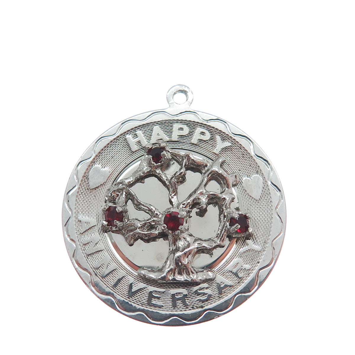 SPENCER CO. 925 Sterling Silver Vintage Red Garnet Gem Happy Anniversary Pendant