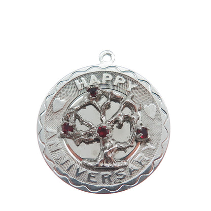 SPENCER CO. 925 Sterling Silver Vintage Red Garnet Gem Happy Anniversary Pendant