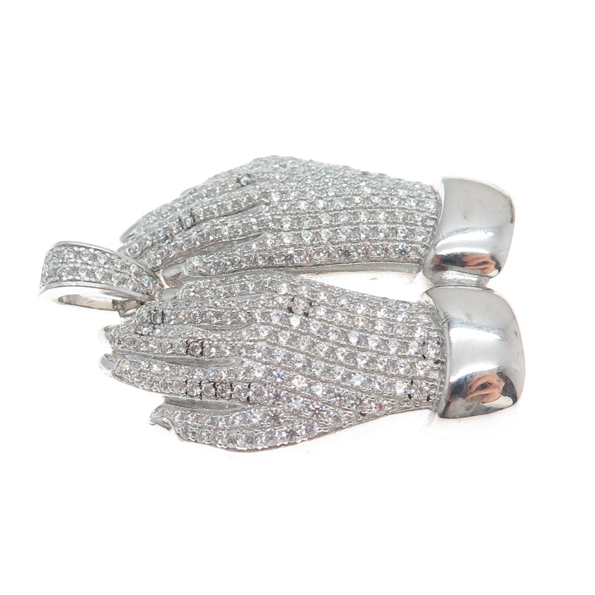 925 Sterling Silver Round-Cut Shaped C Z Praying Hands Pendant