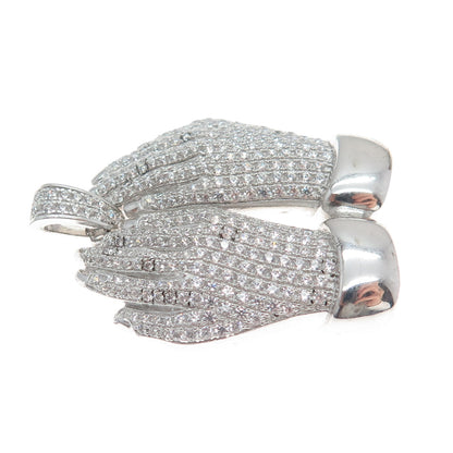 925 Sterling Silver Round-Cut Shaped C Z Praying Hands Pendant