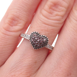 925 Sterling Silver Round-Cut Cognac & White C Z Heart Ring Size 5