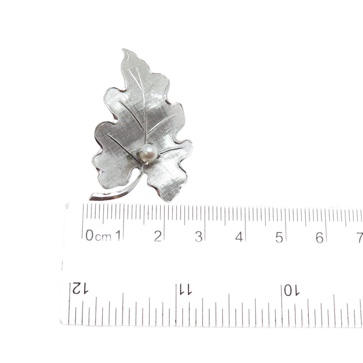CARL ART 925 Sterling Silver Antique Art Deco Real Pearl Oak Leaf Pin Brooch