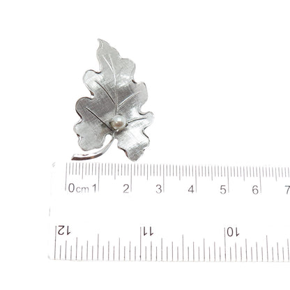 CARL ART 925 Sterling Silver Antique Art Deco Real Pearl Oak Leaf Pin Brooch