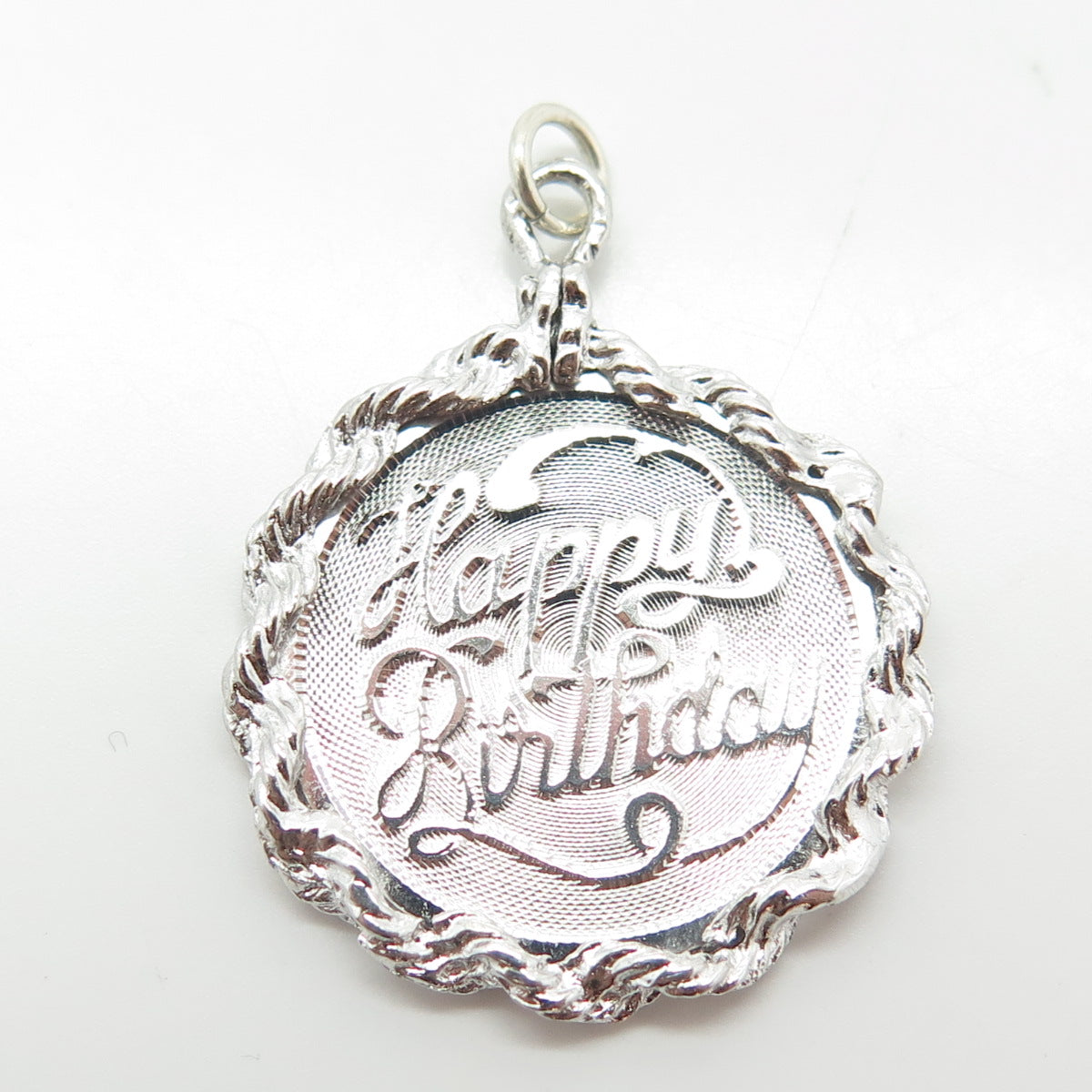 CREA 925 Sterling Silver Vintage Happy Birthday Round Charm Pendant