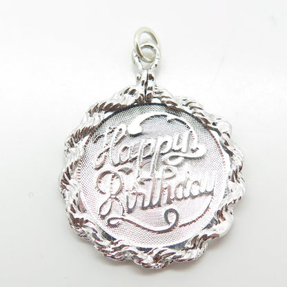 CREA 925 Sterling Silver Vintage Happy Birthday Round Charm Pendant