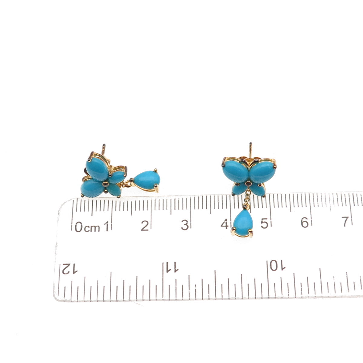 925 Sterling Silver Gold Plated Real Turquoise Butterfly Dangle Earrings