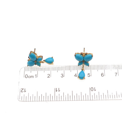 925 Sterling Silver Gold Plated Real Turquoise Butterfly Dangle Earrings