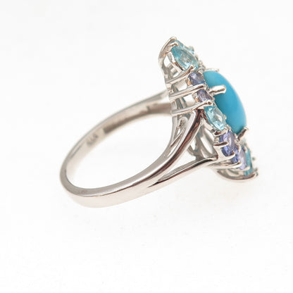 Chuck Clemency 925 Sterling Real Turquoise Apatite & Tanzanite Ring Size 8.25
