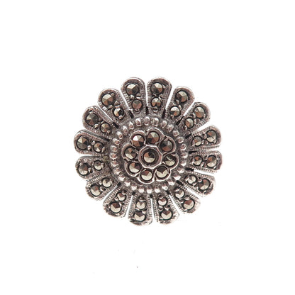 925 Sterling Silver Antique Art Deco Real Marcasite Floral Ring Size 3.25