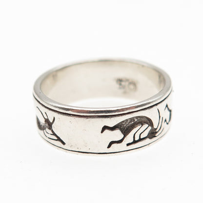 SHUBE Sterling Silver Vintage Southwestern Kokopelli Oxidized Band Ring Size 8