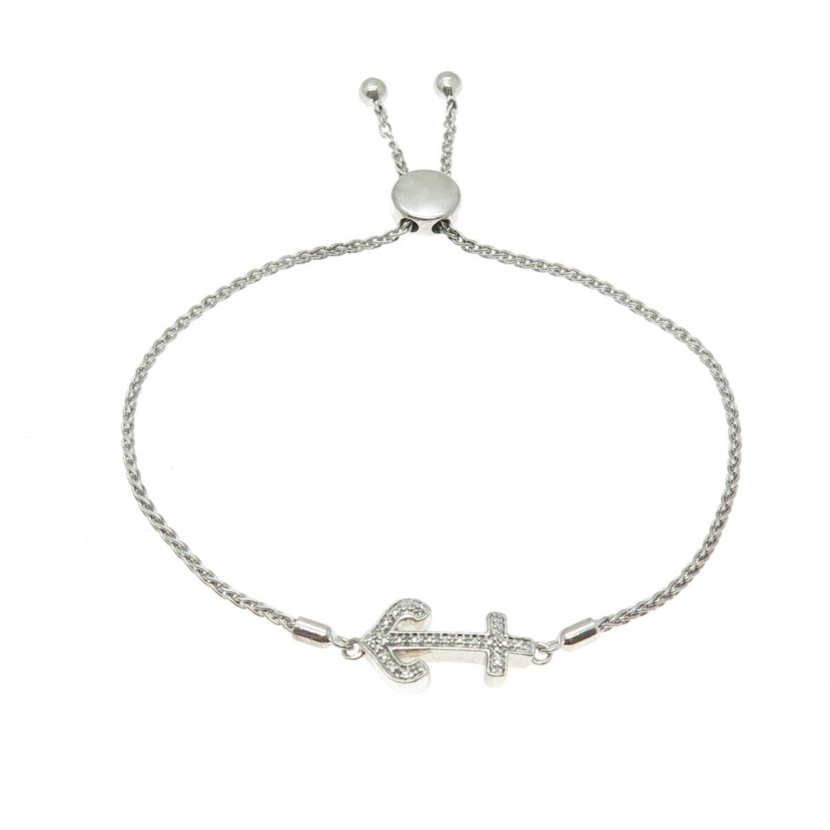 KARIZIA SPA KA 1772 Sterling Silver Diamond Anchor Adjustable Bracelet 6-9.5"