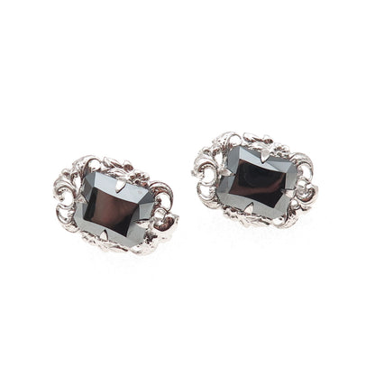 Dixelle 925 Sterling Silver Vintage Real Hematite Floral Screw Back Earrings