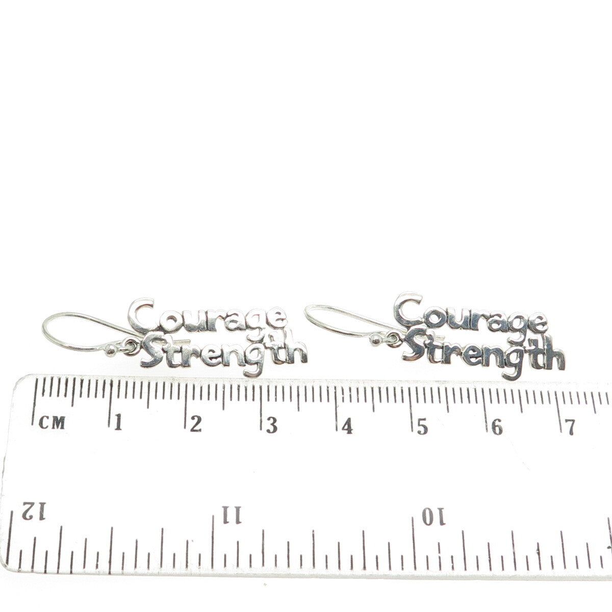 925 Sterling Silver "Courage Strength" Dangling Earrings