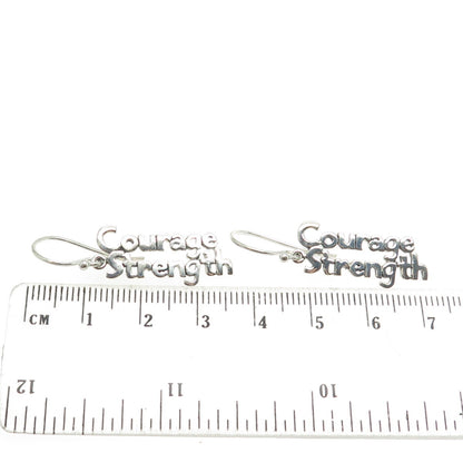 925 Sterling Silver "Courage Strength" Dangling Earrings