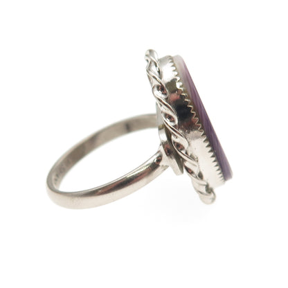 925 Sterling Silver Shank Vintage Real Lavender MOP Twisted Bezel Ring Size 6
