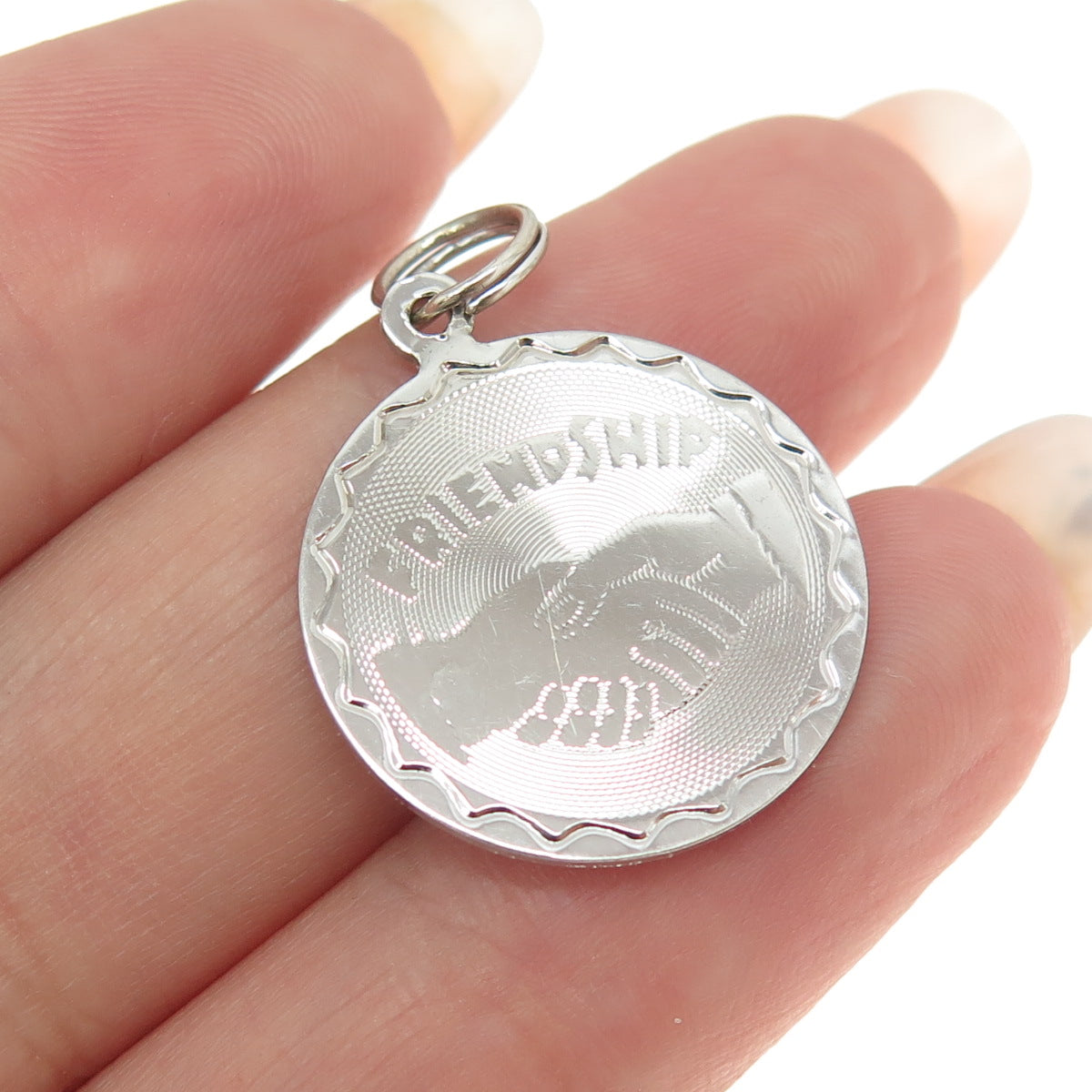 925 Sterling Silver Vintage Friendship Round Tag Pendant