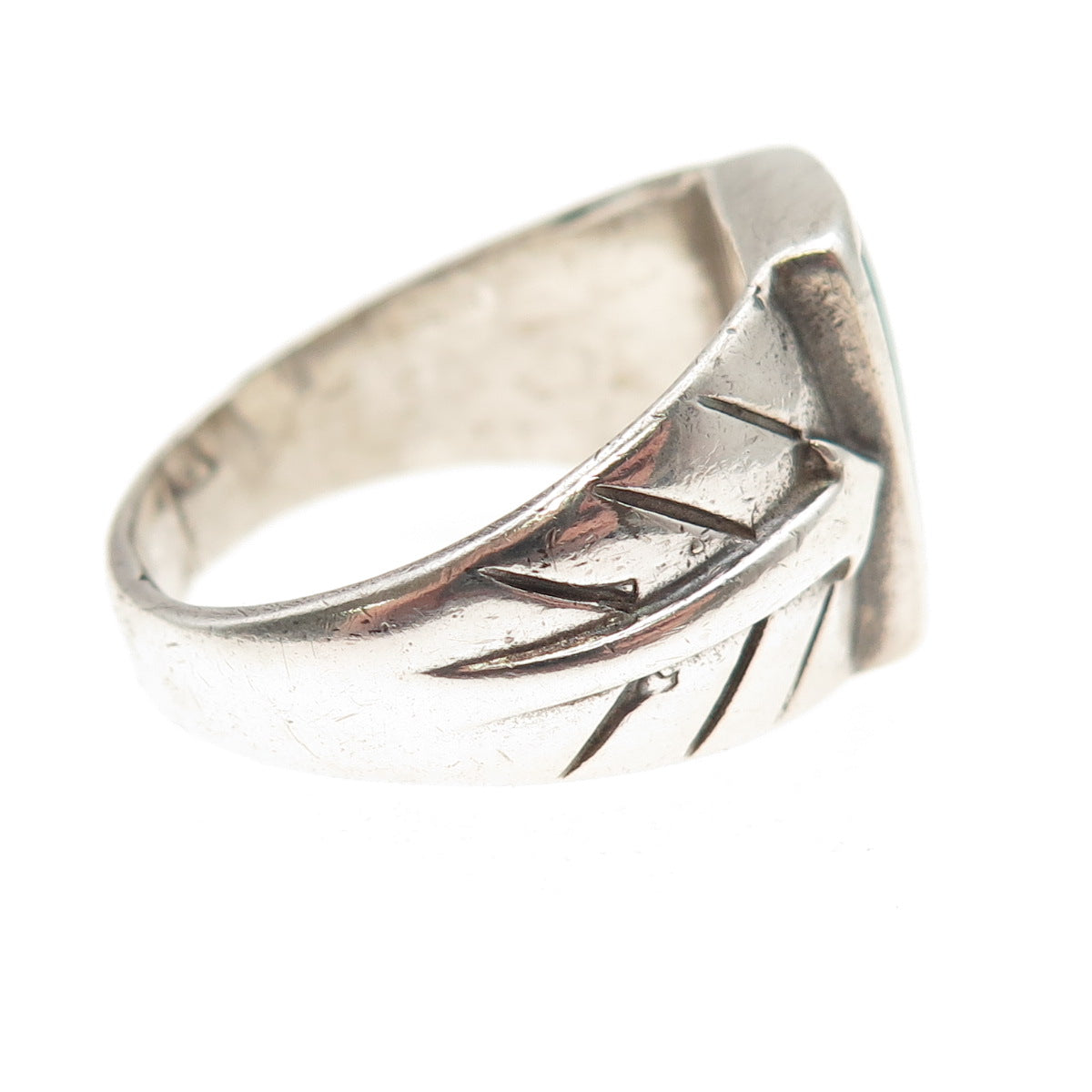 Old Pawn Sterling Silver Vintage Southwestern Turquoise Arrow Ring Size 11.75