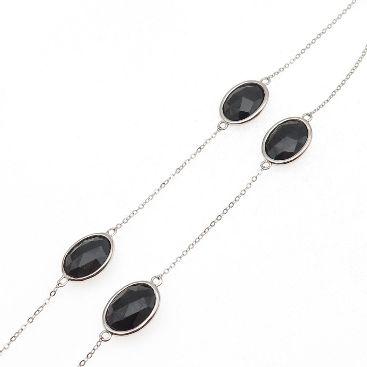 925 Sterling Silver Real Oval-Cut Black Spinel By The Yard Chain Necklace 20"