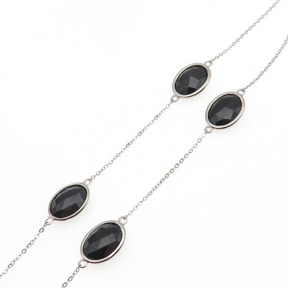 925 Sterling Silver Real Oval-Cut Black Spinel By The Yard Chain Necklace 20"