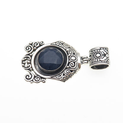 925 Sterling Silver Vintage Real Sodalite Ornate Oxidized Pendant