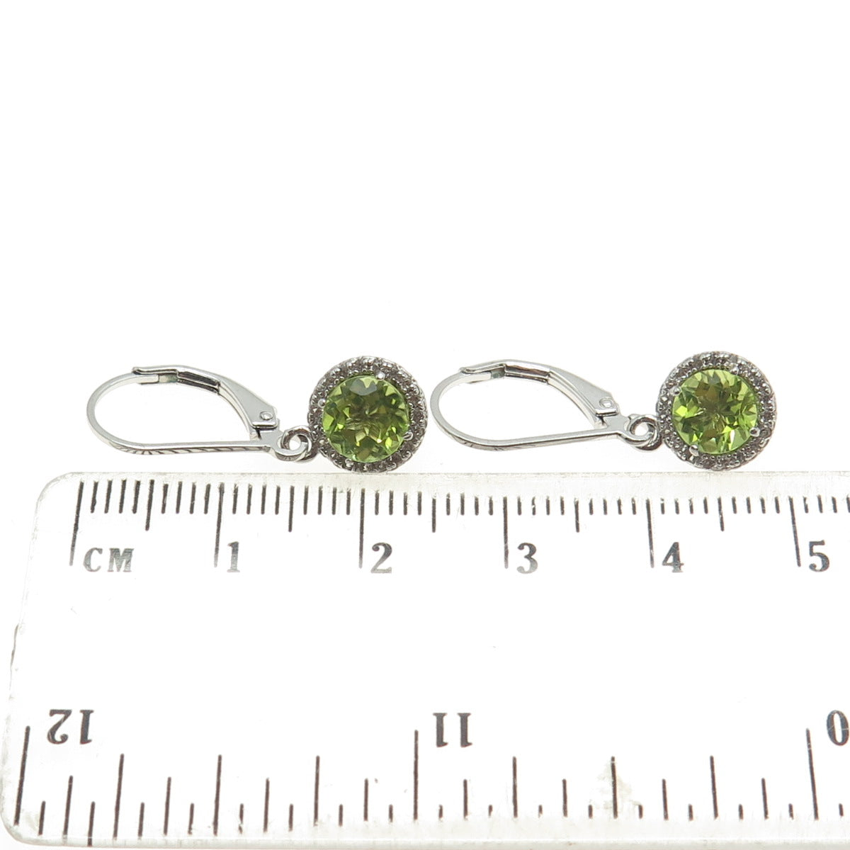 925 Sterling Silver Real Peridot Gemstone & C Z Dangle Earrings