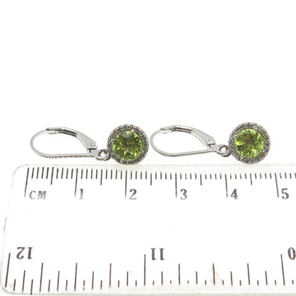 925 Sterling Silver Real Peridot Gemstone & C Z Dangle Earrings