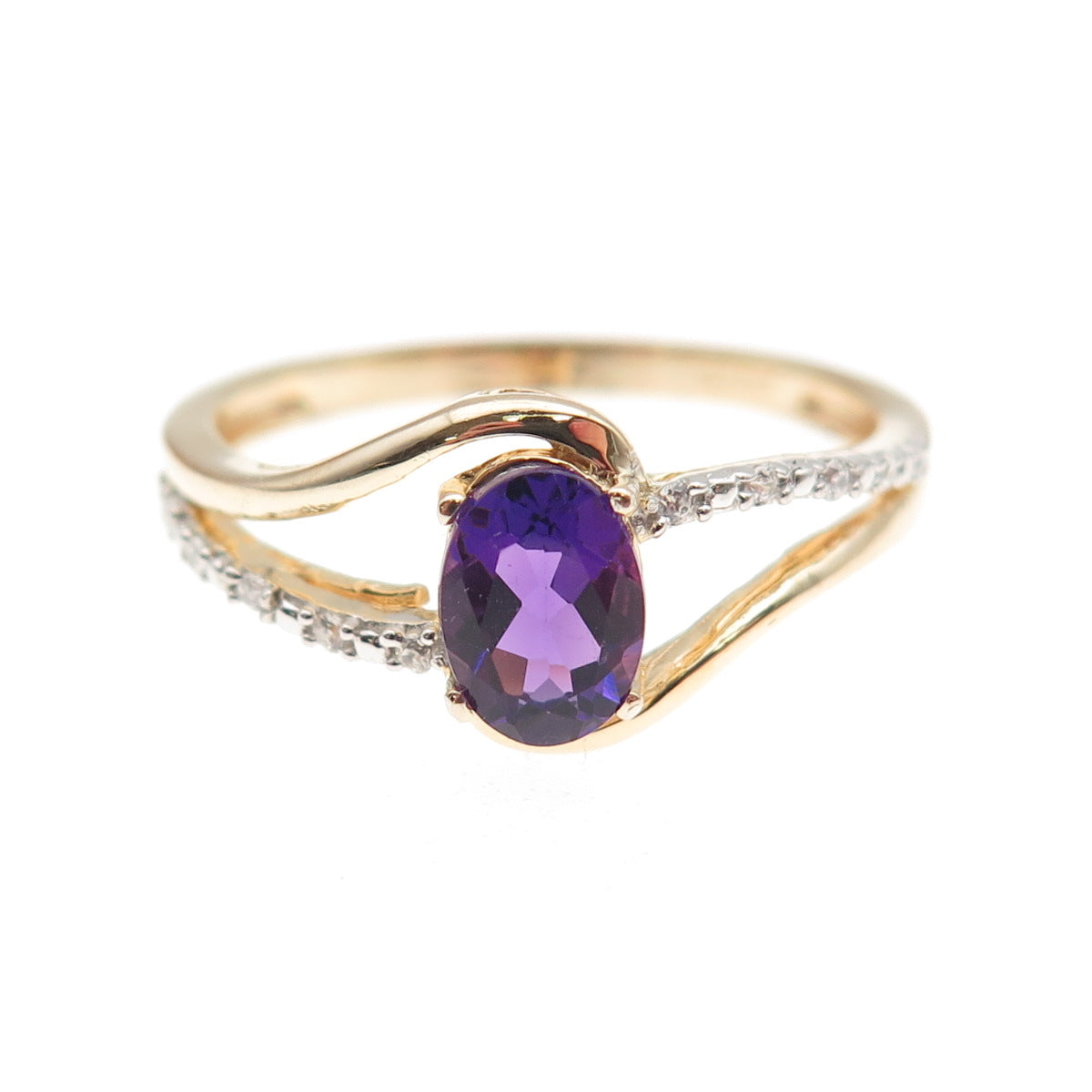 JH Young 925 Sterling Silver Gold Plated Real Amethyst & C Z Ring Size 8.75