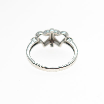 925 Sterling Silver Vintage C Z Cross Couple Heart Ring Size 7.25
