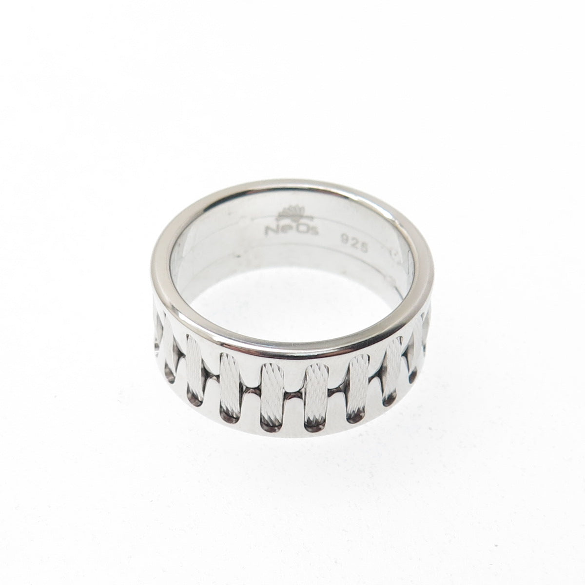 NEOS 925 Sterling Silver Textured Sewing Stitches Band Ring Size 8.75