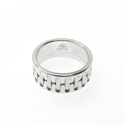NEOS 925 Sterling Silver Textured Sewing Stitches Band Ring Size 8.75