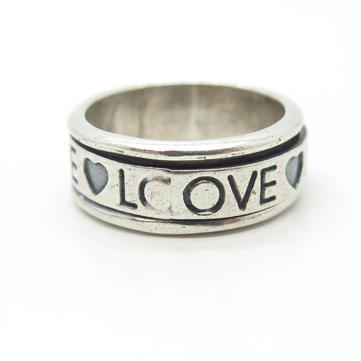 925 Sterling Silver Vintage "Love Love Love" Rotating Band Ring Size 6.25