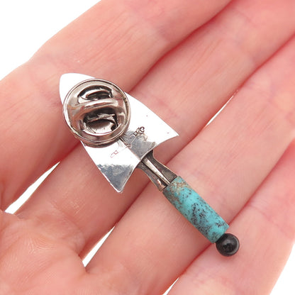 Nicholas Allen 925 Sterling 2-Tone Vintage Turquoise & Onyx Trowel Tie Tack Pin