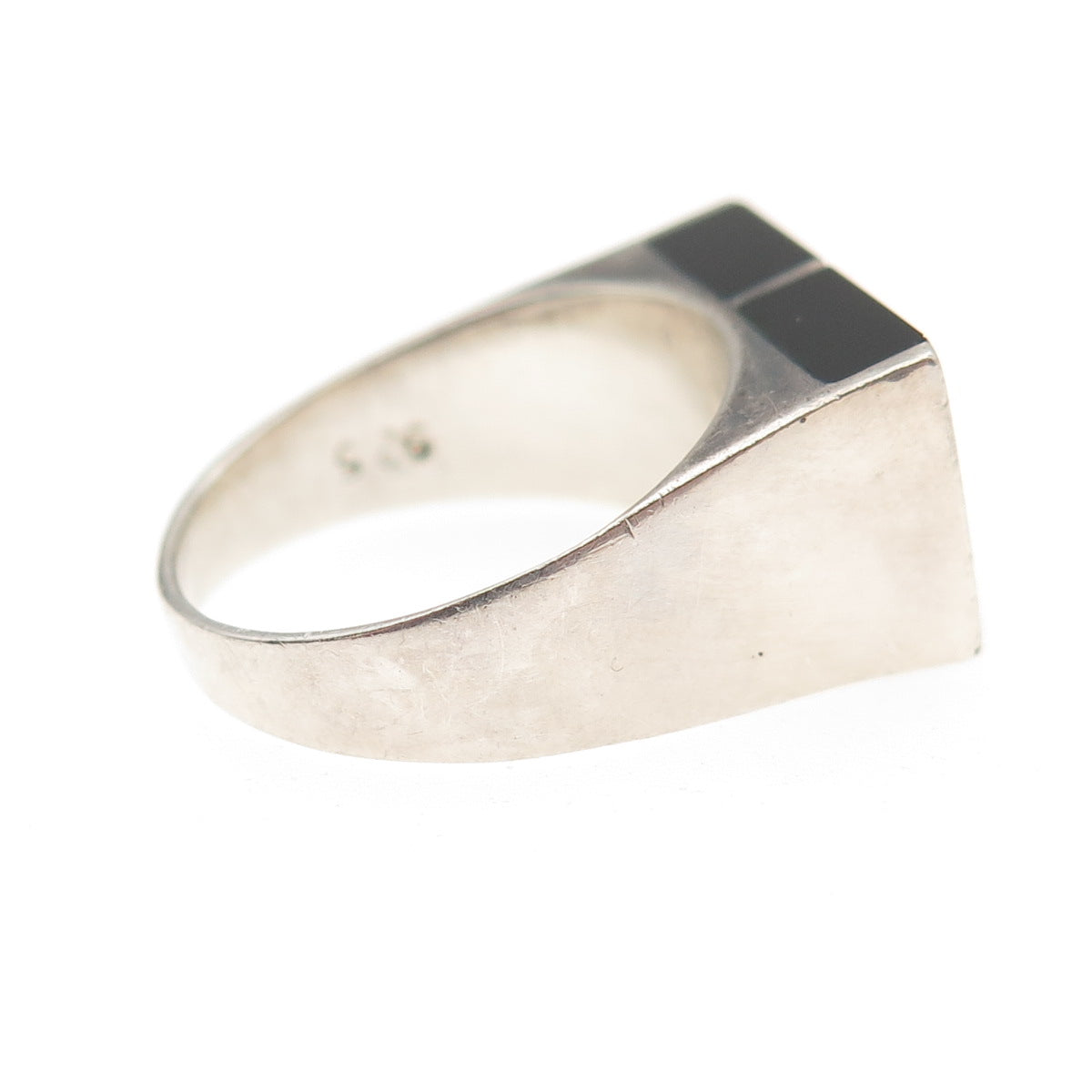 925 Sterling Silver Vintage Real Black Onyx Modernist Ring Size 7