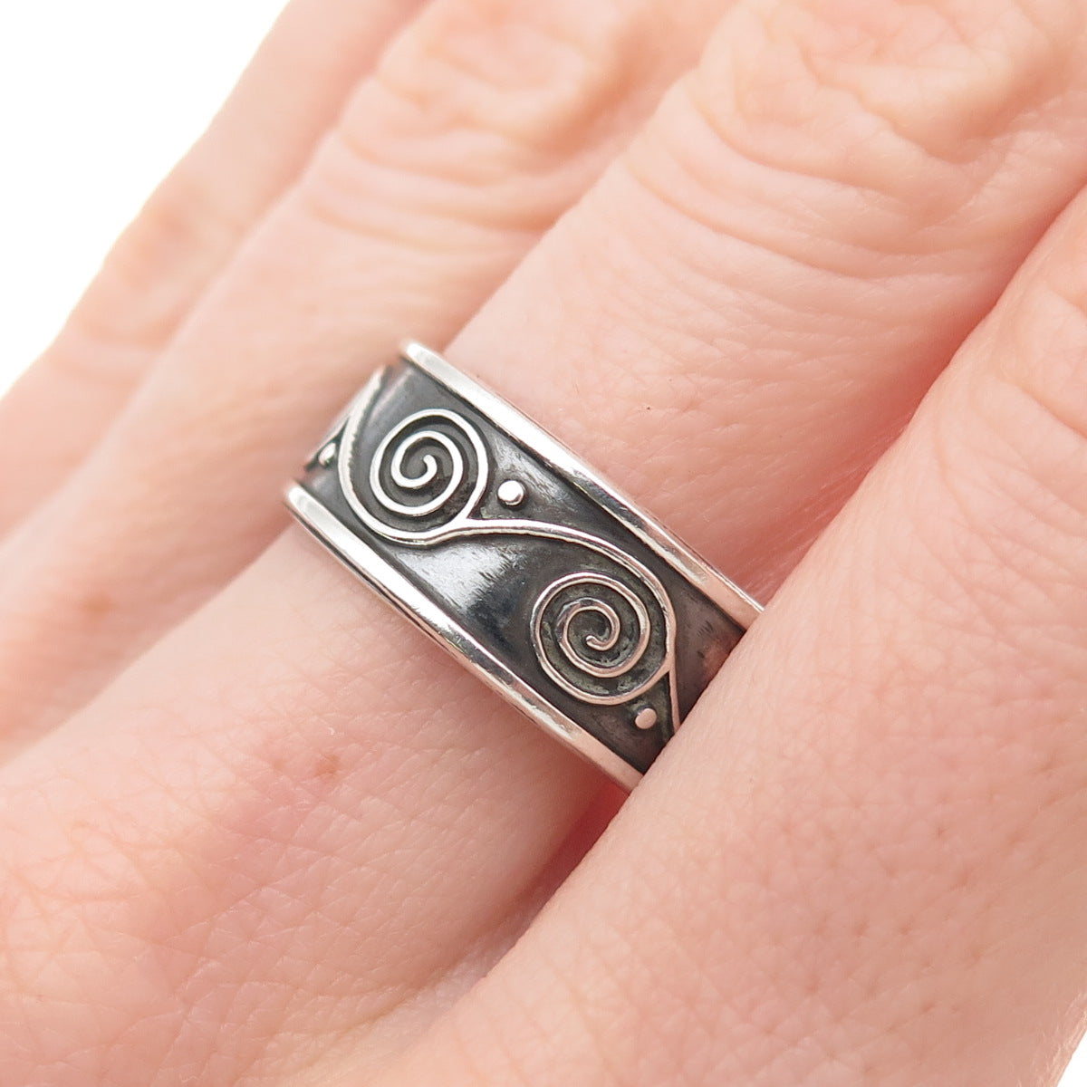 925 Sterling Silver Vintage Mexico Spiral Oxidized Band Ring Size 9.5