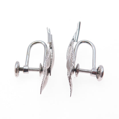CARL ART 925 Sterling Silver Antique Art Deco Floral Leaf Screw Back Earrings