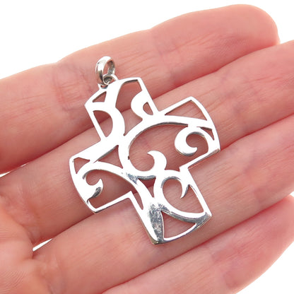 925 Sterling Silver Vintage Floral Ornate Cross Charm Pendant